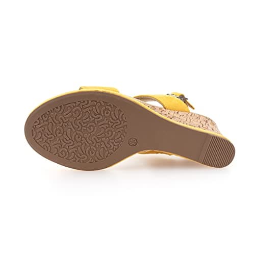 VJH Confort Women's Cork Wedge Sandals with Buckle Strap