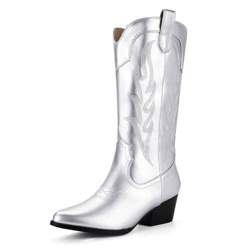 IDIFU IN2 Women's Mid Calf Embroidered Cowboy Bootschunky Heel Country Style Booties