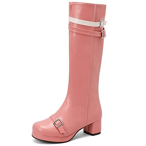 VOMIRA Women's Knee High Platform GoGo Boots with Chunky Heels