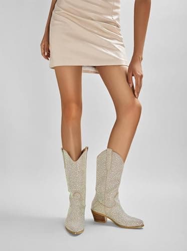 CIERWS Women's Embroidered Western Knee High Boots Classic Retro Chunky Heel