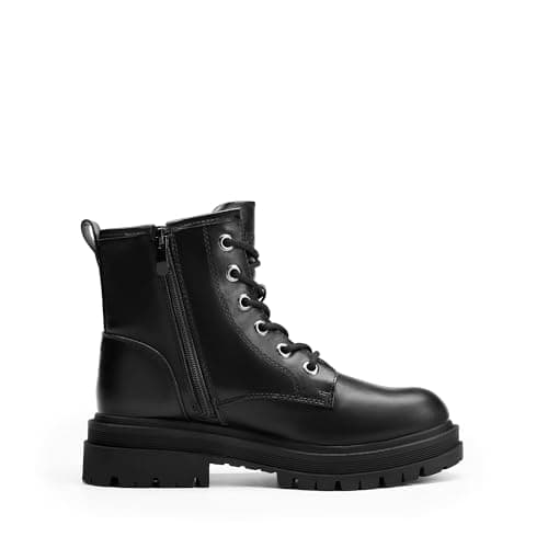 Black Lace-up Combat Boots for Women