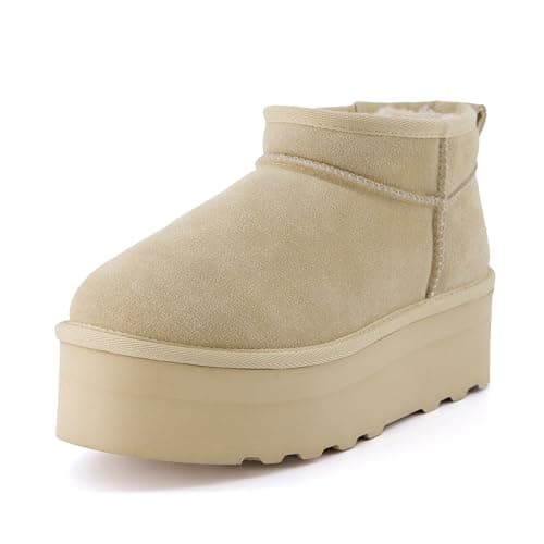 CUSHIONAIRE Hippy Women’s Cozy Suede Platform Ankle Boots with Faux Fur Lining - Comfortable Slip-Ons in Wide Widths