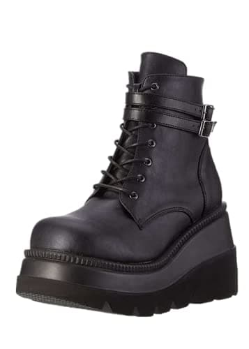 Gothniero Women's Black Holographic Combat Ankle Boots with Chunky Heel and Side Zip (US 5.5-11)