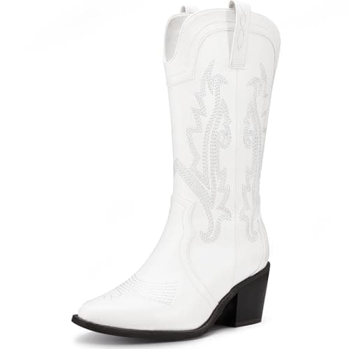 Solestique Women's Cowboy Boots: Embroidered Mid-Calf Heeled Cowgirl Style