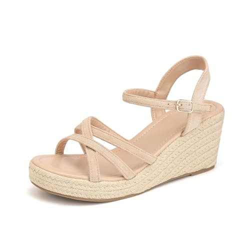 Dressy Strappy Espadrille Wedge Sandals for Women with Cushioned Insole
