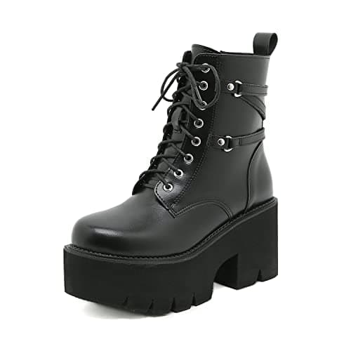 GooMaShoes Women's Black Lace up Goth Platform Boots for Cosplay and Fashion
| GooMaShoes Women's Chunky Block Ankle Gothic Combat Boots for Gothic and Punk Stylists
| GooMaShoes Black Lace up Gothic Platform Boots with Chunky Block Heel for Women