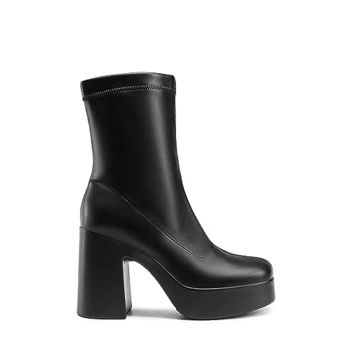Womens Platform Gogo Ankle Boots with Chunky Block Heels