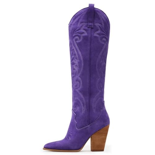 WIRALOMI Women's Embroidered Knee High Cowboy Boots