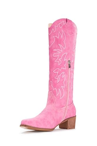 IUV Women's Knee High Western Cowgirl BootsWith Side Zipper & Chunky Heel
