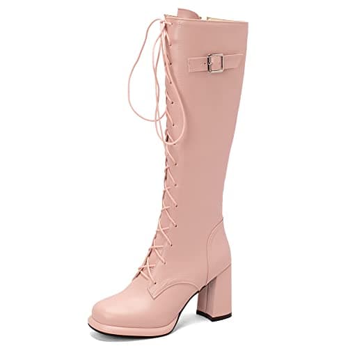 VOMIRA Women's Knee High Platform GoGo Boots with Chunky Heels
