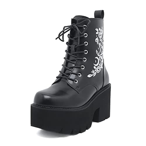 Women's Black Lace up Goth Platform Boots for Cosplay Fashion Punk Style.