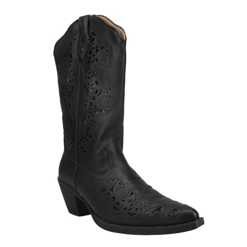 Roper Womens Alisa Snip Toe Western Boots - Mid Calf, Low Heel, Black