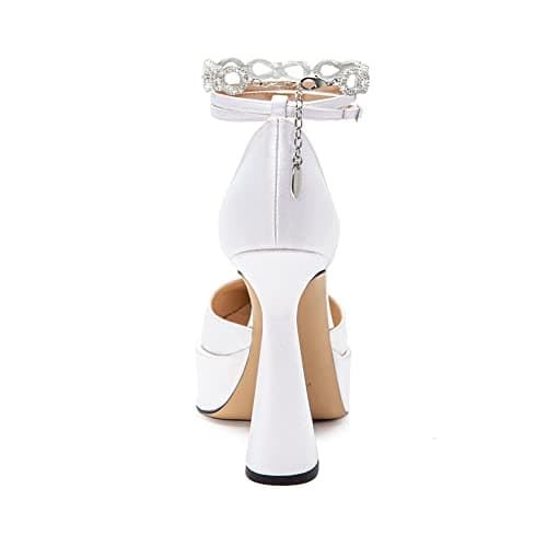 Mikarka Women's Platform Chunky Heeled Dress Shoes with Chain Ankle Strap