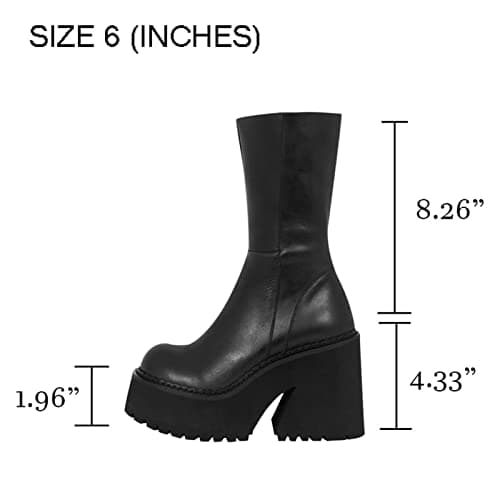 AMINUGAL Women's Chunky Wedge Heel Ankle Boots with Zipper - Fashionable Mid Calf Combat Booties