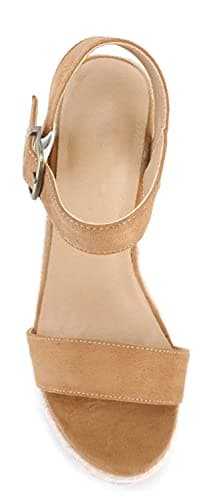SUMOJIU Women's Open Toe Wedge Sandals, Ankle Strap Summer Casual Straw Woven