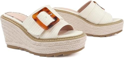 Viapipa Women's Dressy Wedge Sandals, Adjustable Ankle Strap, Comfortable High Heel