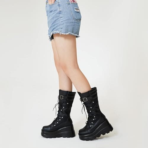 Tscoyuki Women's Gothic Platform Boots for Concerts and Festivals
