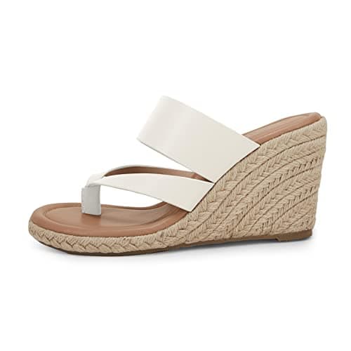 Coutgo Women's Espadrille Wedge Sandals Leather Strap Slides Summer Casual