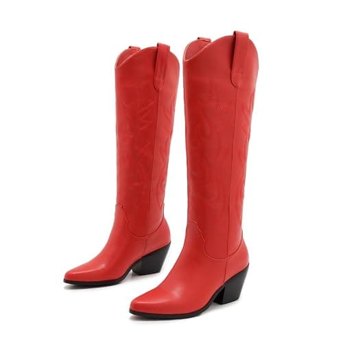 Classic Embroidered ZXHYZLZ Cowgirl Boots for Women Knee High 2" Heel
