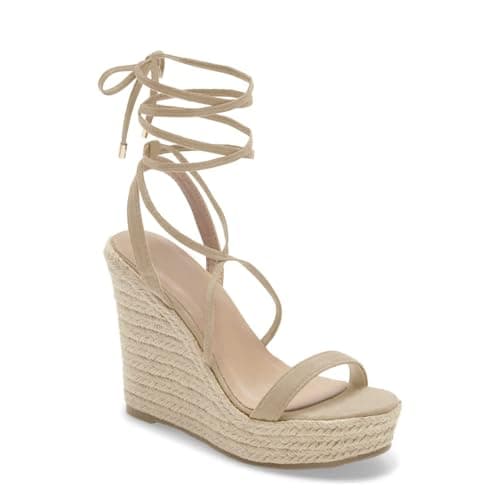 Coutgo Women's Espadrille Wedge Lace-Up Ankle Strap Sandals