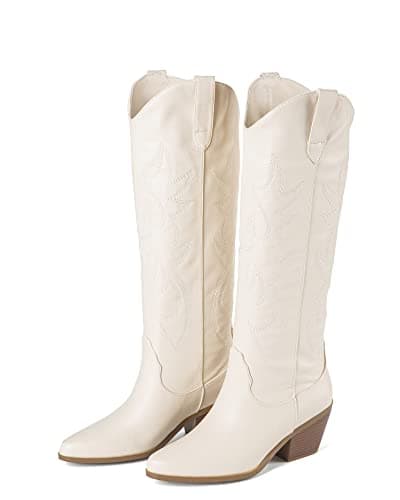 Classic Embroidered ZXHYZLZ Cowgirl Boots for Women Knee High 2" Heel