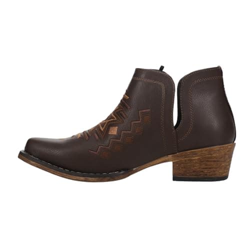 Roper Womens Ava Brown Embroidered Snip Toe Casual Boot - Low Heel 1-2"