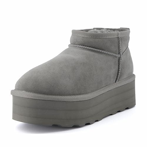CUSHIONAIRE Hippy Women’s Cozy Suede Platform Ankle Boots with Faux Fur Lining - Comfortable Slip-Ons in Wide Widths