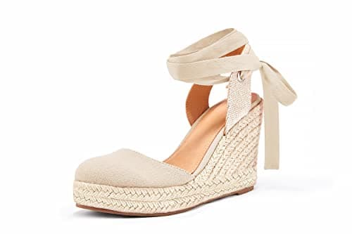 Nailyhome Women's Espadrille Wedge Sandals Ankle Wrap Shoes