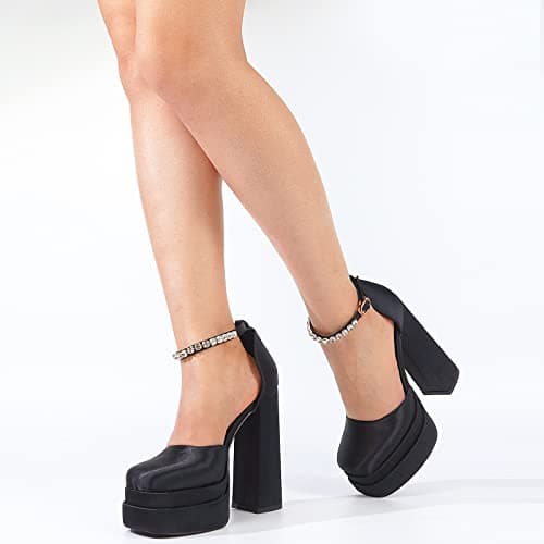 Mikarka Silk Satin Stacked Platform Rhinestone Heels for Party & Wedding