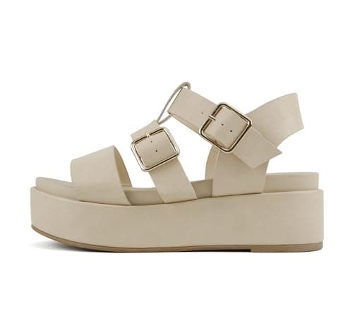 STELLAR Women's Flatform Multi Strap Open Toe Platform Wedge Sandals