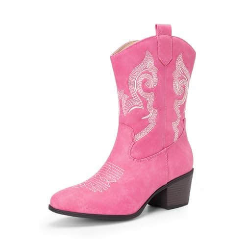 Dream Pairs Women's Mid Calf Embroidered Cowgirl Boots