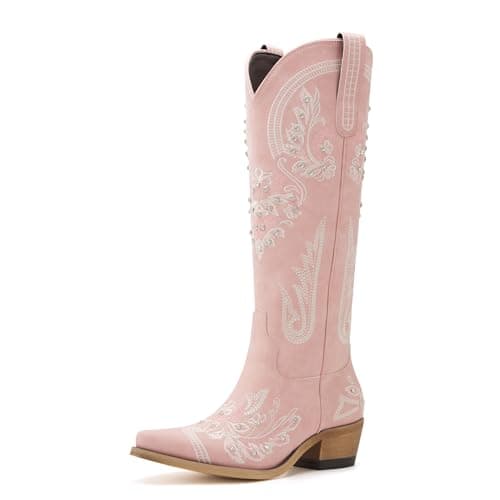 Western Embroidered Rhinestone Knee High Cowboy Boots for Women