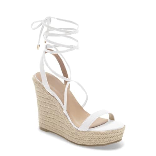 Coutgo Women's Espadrille Wedge Lace-Up Ankle Strap Sandals