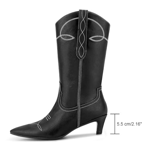 Wetkiss Embroidered Mid Calf Cowgirl Boots for Women