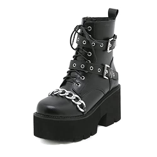 GooMaShoes Women's Black Lace up Goth Platform Boots for Cosplay and Fashion
| GooMaShoes Women's Chunky Block Ankle Gothic Combat Boots for Gothic and Punk Stylists
| GooMaShoes Black Lace up Gothic Platform Boots with Chunky Block Heel for Women