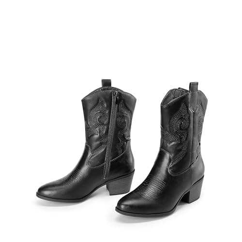 Dream Pairs Women's Mid Calf Embroidered Cowgirl Boots
