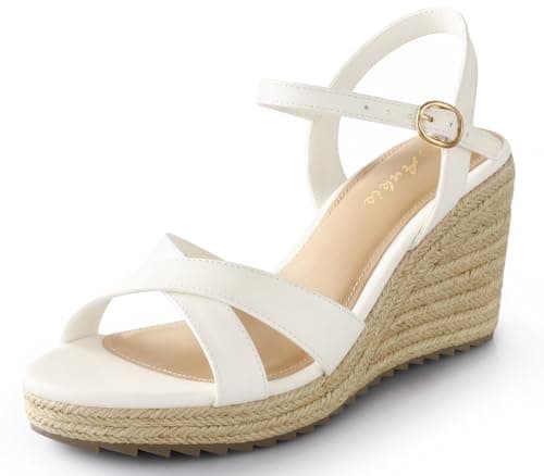 Ankis Espadrille Women's Wedge Sandals, Comfortable Open Toe Heel for Summer Dressy High Heel Ankle Strap -3.4 Inch