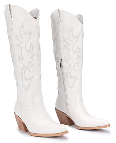 Western Cowboy Boots for Women - Knee High Wide Calf with Classic Embroidery