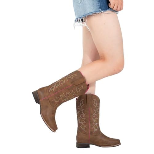 SheSole Women's Brown Square Toe Western Cowboy Boots