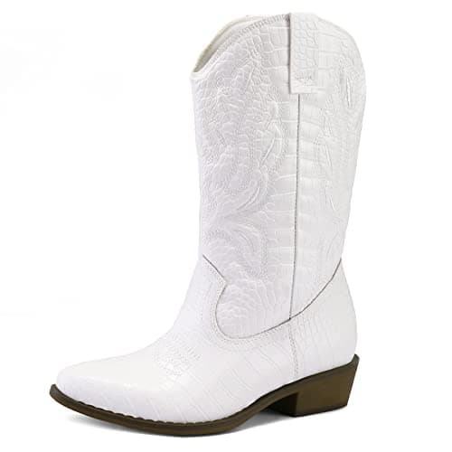 Embroidered Mid-Calf Cowgirl Boots for Women