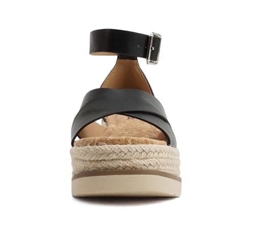 Fabian Women's Square Toe Platform Espadrille Wedge Sandals with Adjustable Ankle Strap
