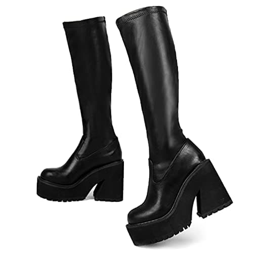 AMINUGAL Women's Knee-High Chunky Heel Zipper Boots
