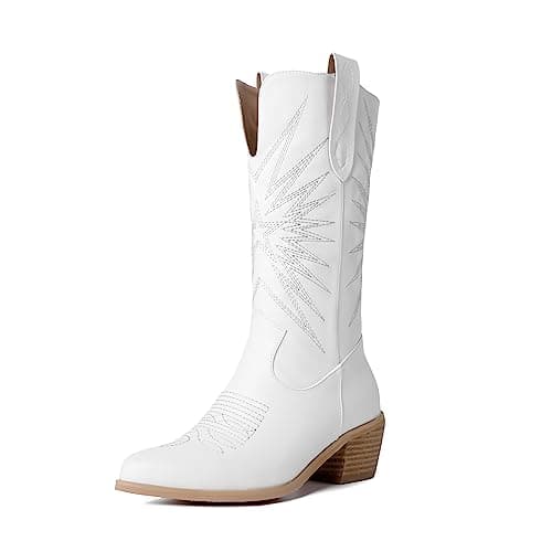 Metallic Cowboy Boots for Women | Pointed Toe Chunky Heel Mid Calf Pull-On
