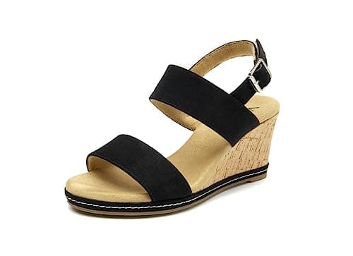 VJH Confort Women's Cork Wedge Sandals with Buckle Strap