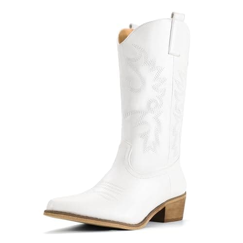 IDIFU Women's Mid-Calf Embroidered Cowboy Boots