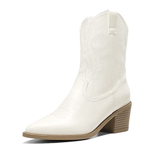 Dream Pairs Ladies' Zipper Pull-On Western Ankle Boots, Pointed Toe Chunky Heel