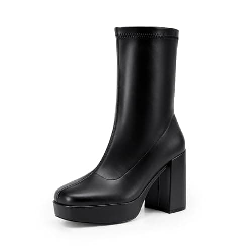 DREAM PAIRS Women's Chunky Block Heel Mid Calf Gogo Boots