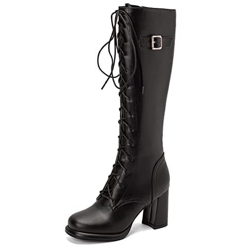 VOMIRA Women's Knee High Platform GoGo Boots with Chunky Heels