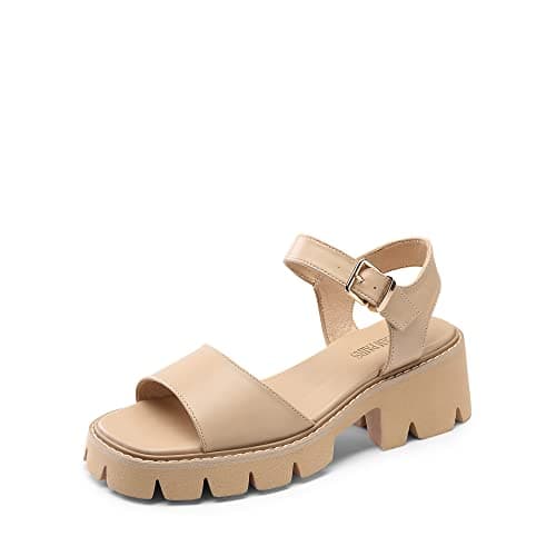 Dream Pairs Women's SDHS2316W Ankle Strap Chunky Block Heels Sandals Size 7 NuDE