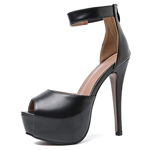 Enelauge Women's Peep-Toe Buckle Platform Stiletto Wedding Party Heels